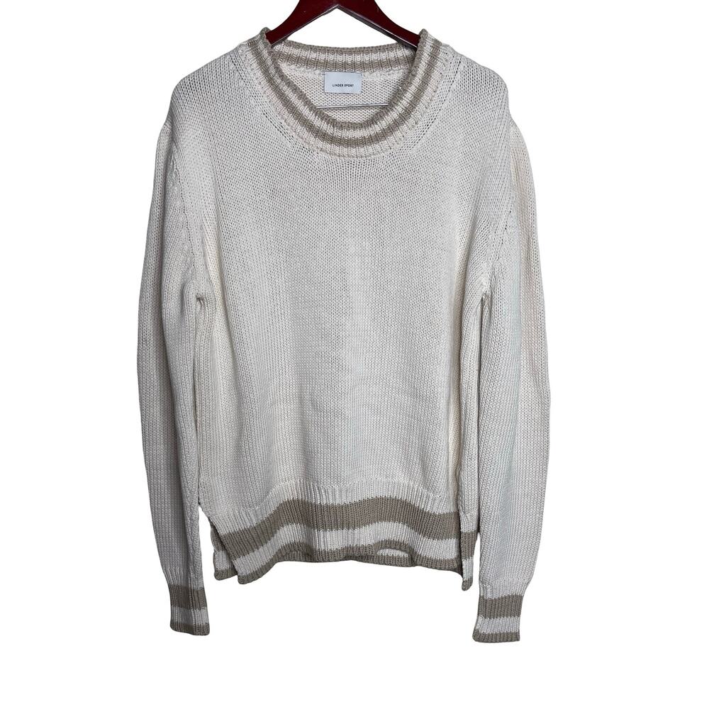 Linder Sport white chunky heavy knit crewneck sweater relaxed oversized XL